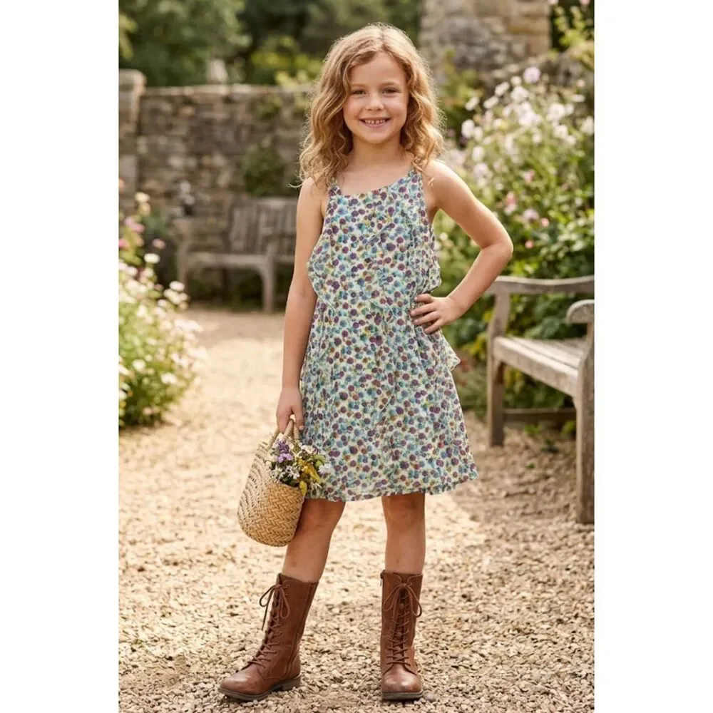 Zara Floral Ruffle Sleeveless Tank Slip Dress Kids Children's Girls Size 7